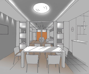 Заказать  удаленно личный Блиц-проект интерьеров квартиры в г. Дрогобуж  . Кухня-столовая 26,5 м2