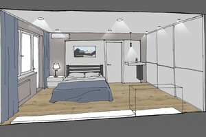 Заказать  on-line индивидуальный Блиц-дизайн интерьеров дома в г. Дрогобуж  . Спальня 17м2.